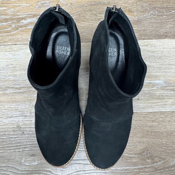 Eileen Fisher Clapton Black Suede Wedge Heel Bootie Women's Size 7.5 - Picture 2 of 8